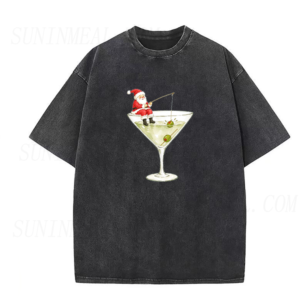 Funny Santa Martini Cocktail Graphic Unisex Tee