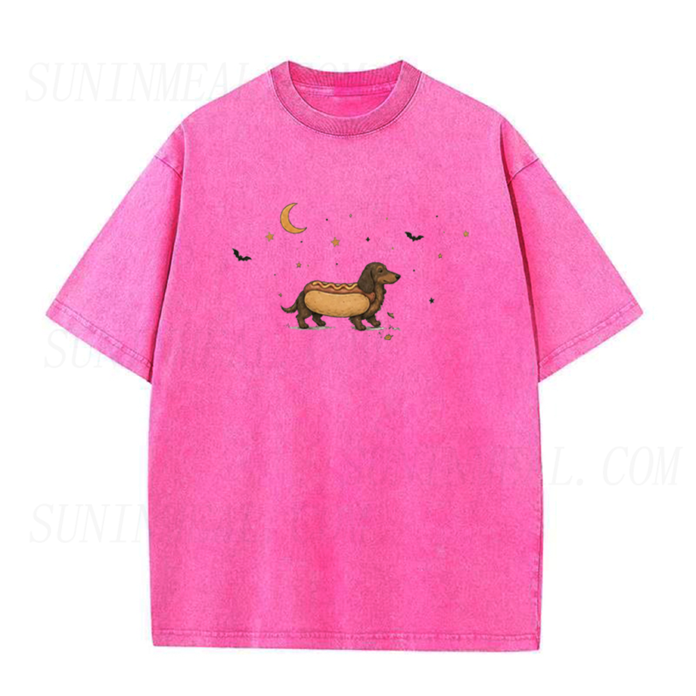 Hot Dog Dachshund Under Moon Unisex Tee