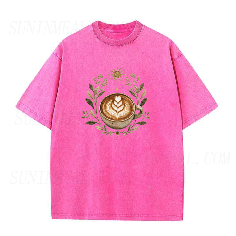 Vintage Floral Sun Coffee Cup Graphic Unisex Tee