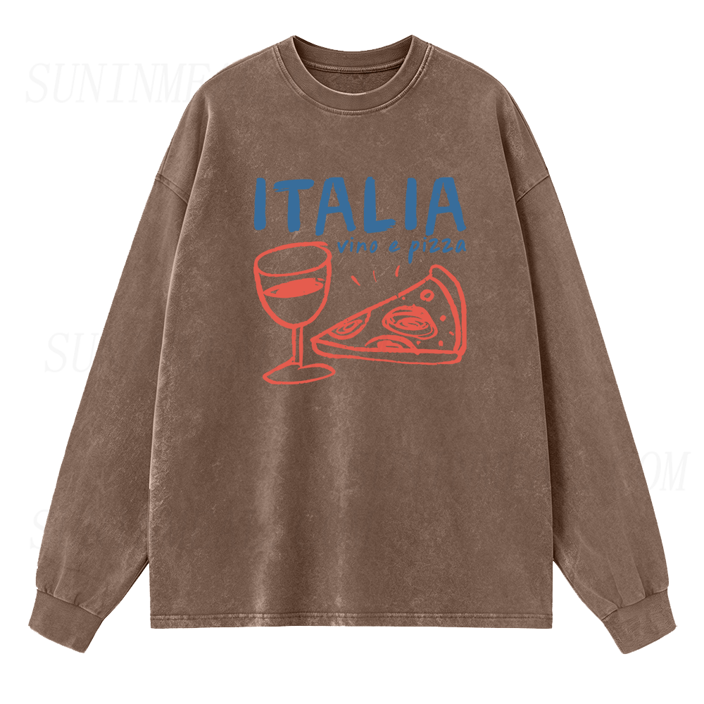 Italy Vino E Pizza Long Sleeve Unisex Tee