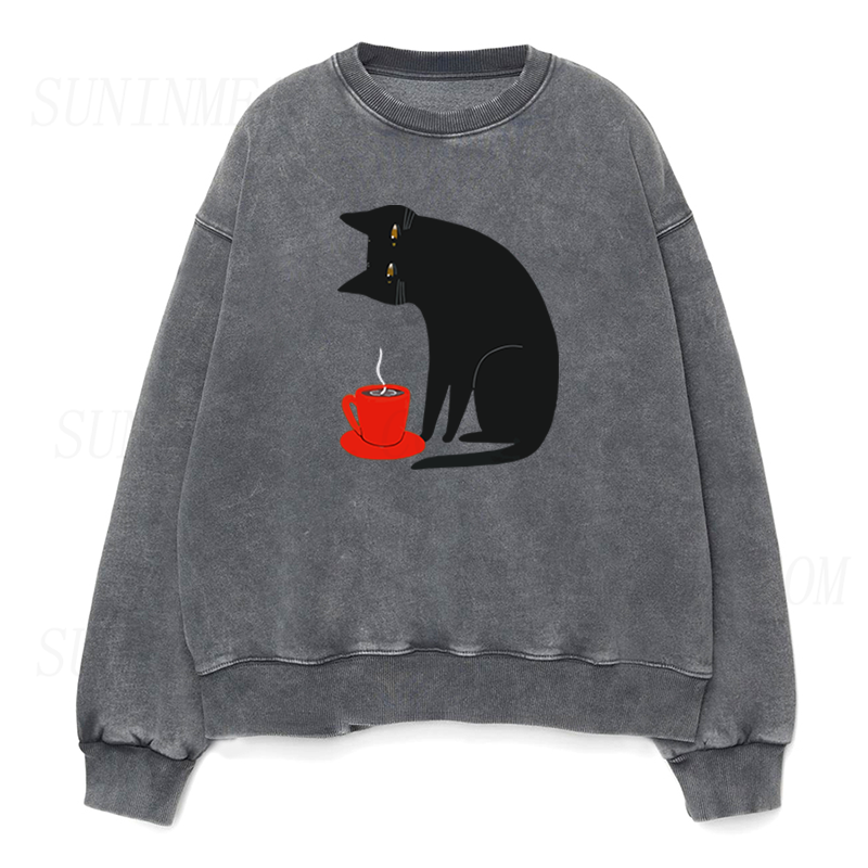 Black Cat Red Cup Unisex Crewneck Sweatshirt