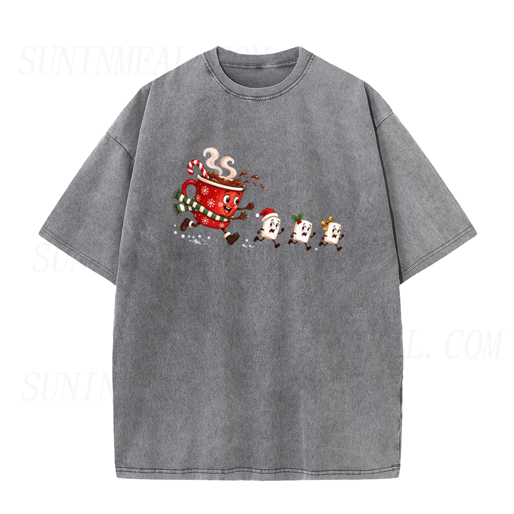 Funny Christmas Hot Cocoa Chasing Marshmallows Unisex Tee