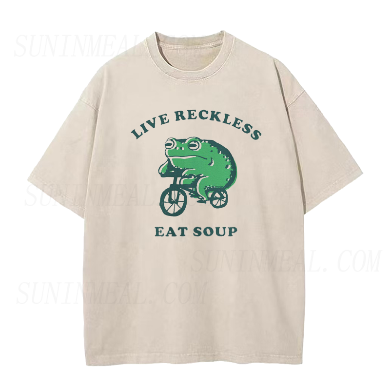 Live Reckless Eat Soup Biker Frog Unisex Tee