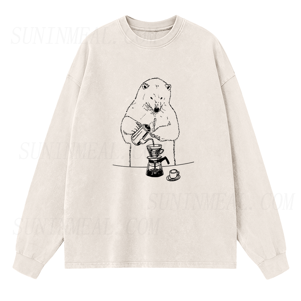 Polar Bear Is Brewing Coffee Long Sleeve Unisex Tee