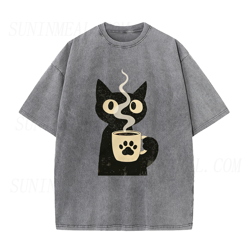 Black Cat Drinking Coffee Tee