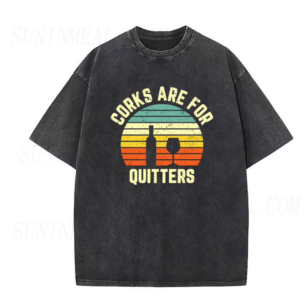 Corks Are For Quitters Retro Sunset Wine Unisex Tee