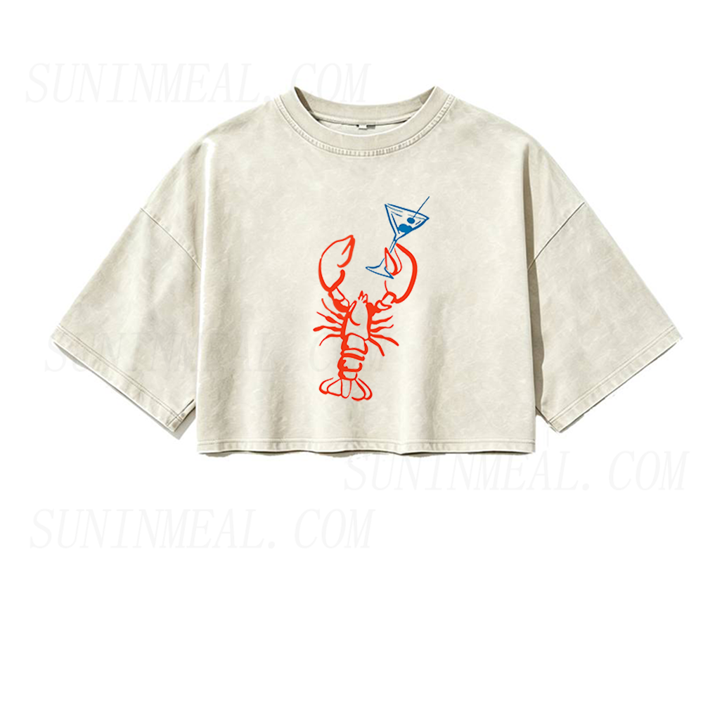 Lobster Martini Oversized Crop Tee