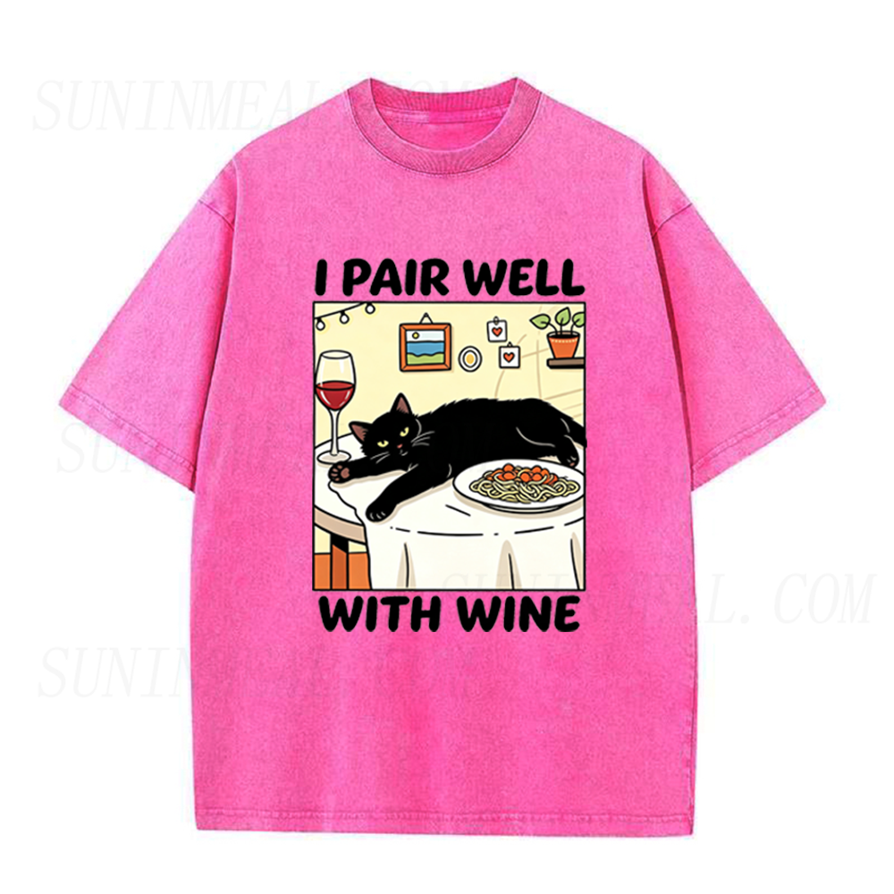 I Pair Well With Wine Black Cat Unisex Tee