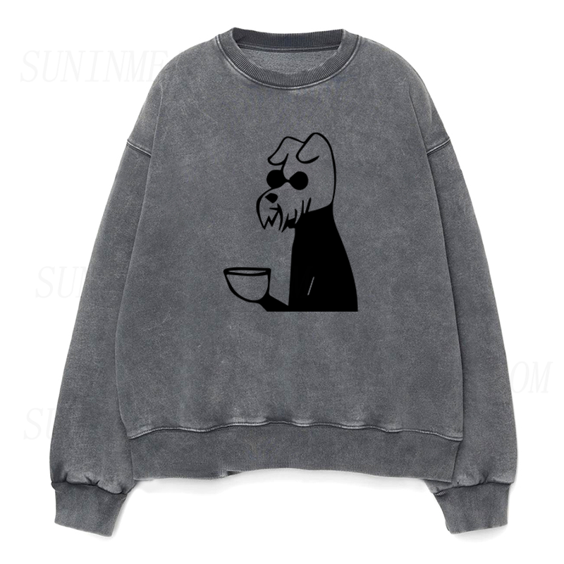 Dog Drinking a Cup of Coffee Unisex Crewneck Sweatshirt
