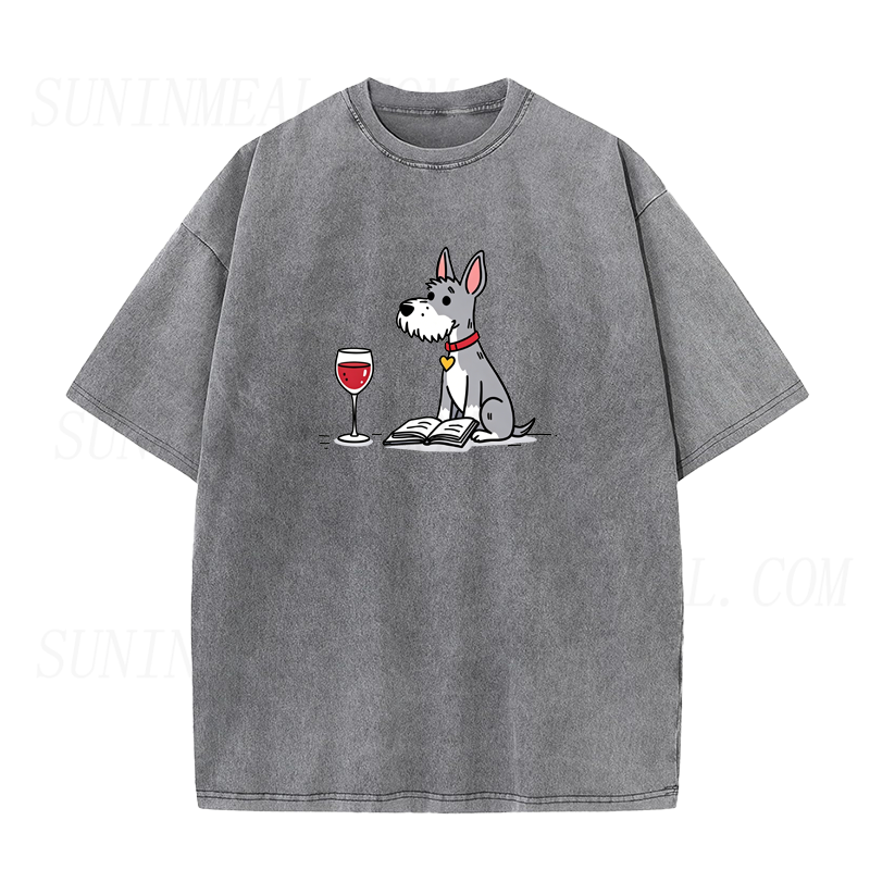 Book & Wine Schnauzer Unisex Tee