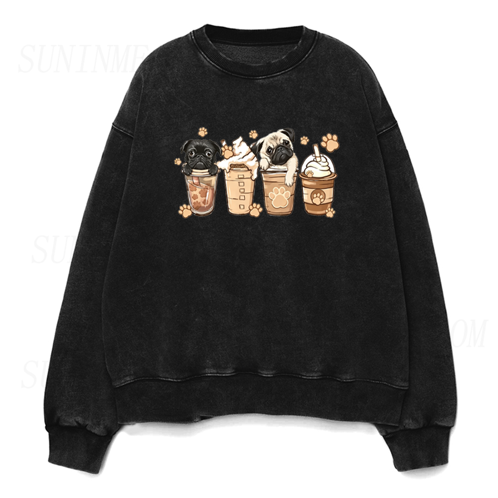 Cute Pug Coffee Unisex Crewneck Sweatshirt