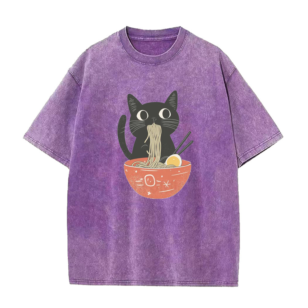 Cat Eating Ramen Noodles Unisex Tee