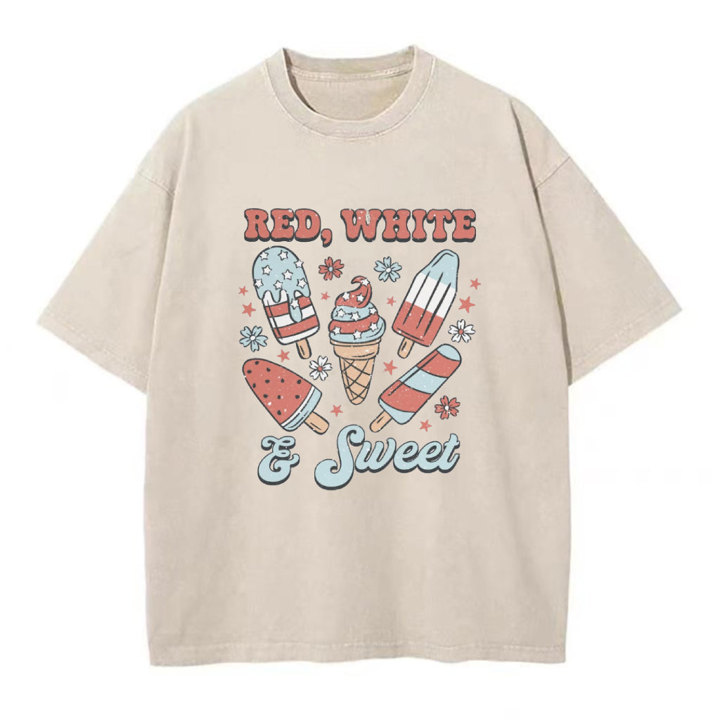 赤と白のスウィートなユニセックスTシャツ