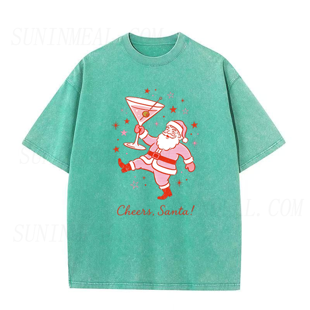Funny Cheers Santa Cocktail Christmas Holiday Unisex Tee