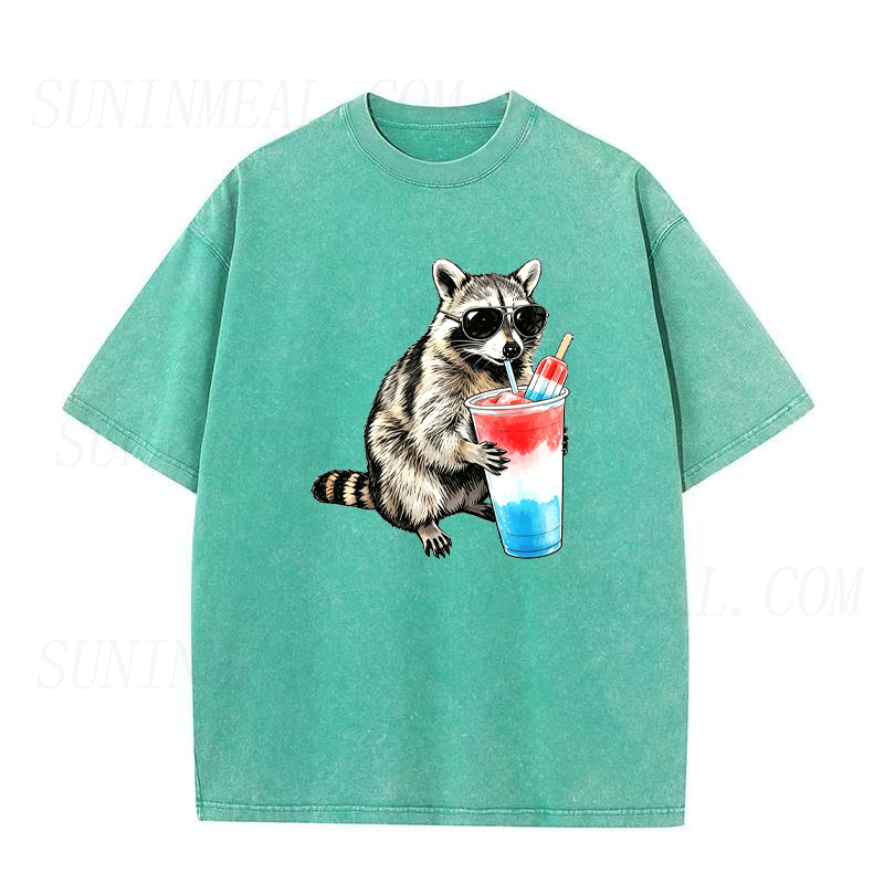 4th of July Raccoon Drinking Patriotic Slushie Unisex Tee