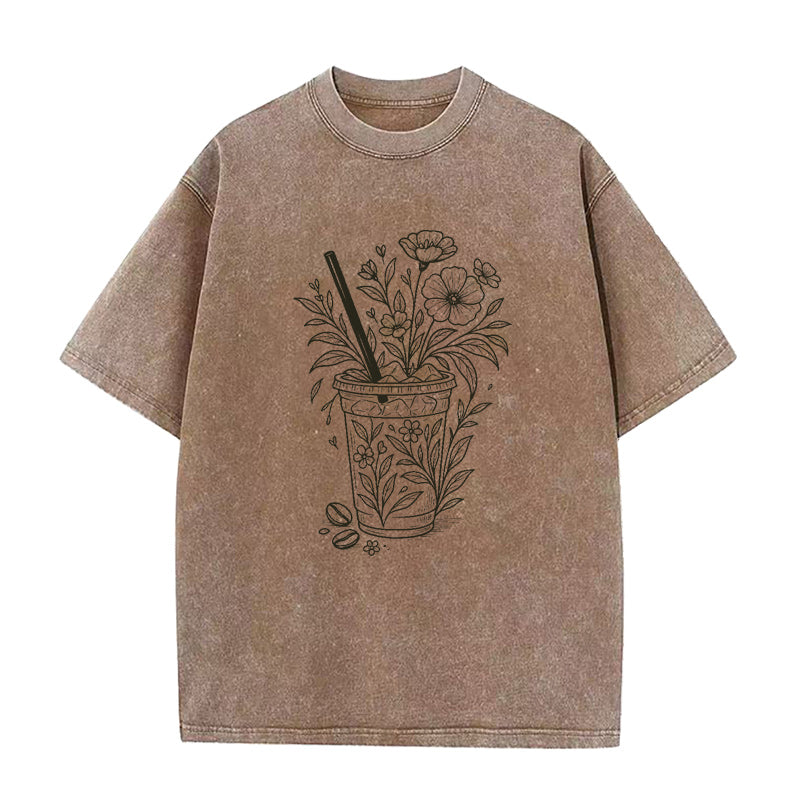 Floral Iced Coffee Cup Unisex Tee