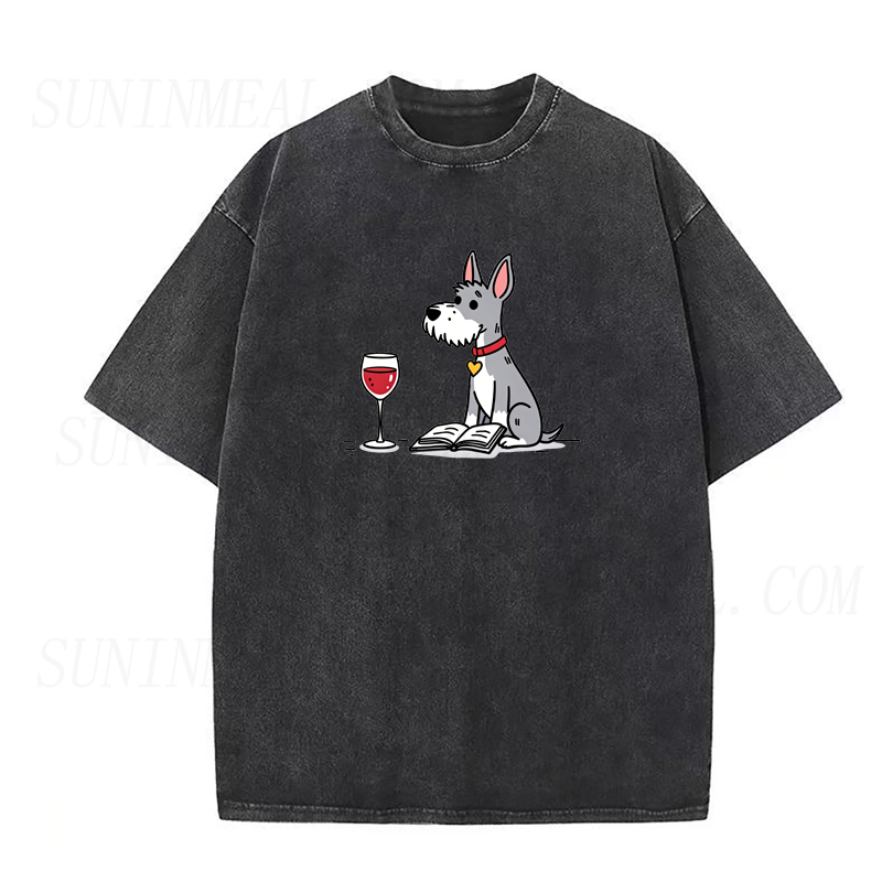 Book & Wine Schnauzer Unisex Tee