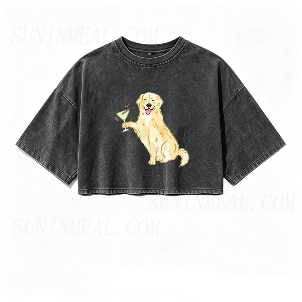 Golden Retriever Martini Oversized Crop Tee