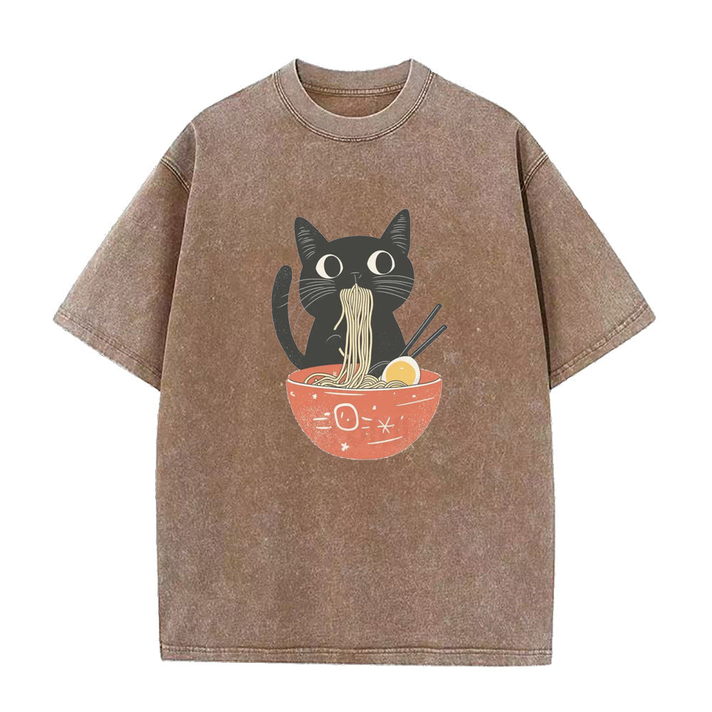 Cat Eating Ramen Noodles Unisex Tee