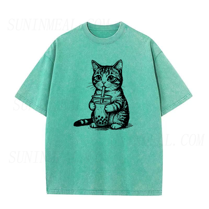 Cute Cat Drinking Bubble Tea Unisex Tee