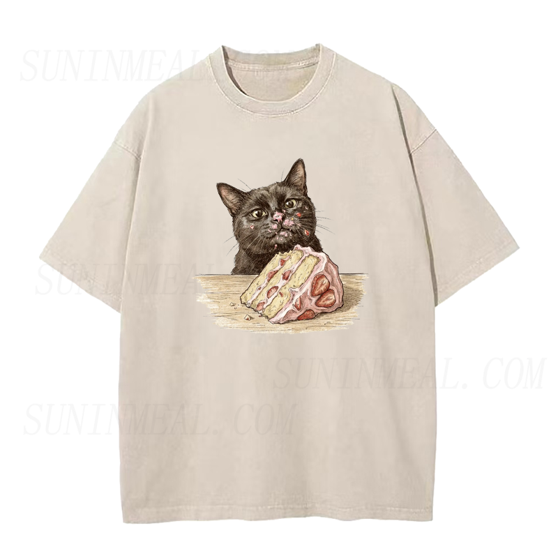 Black Cat Eating Cake Unisex Tee