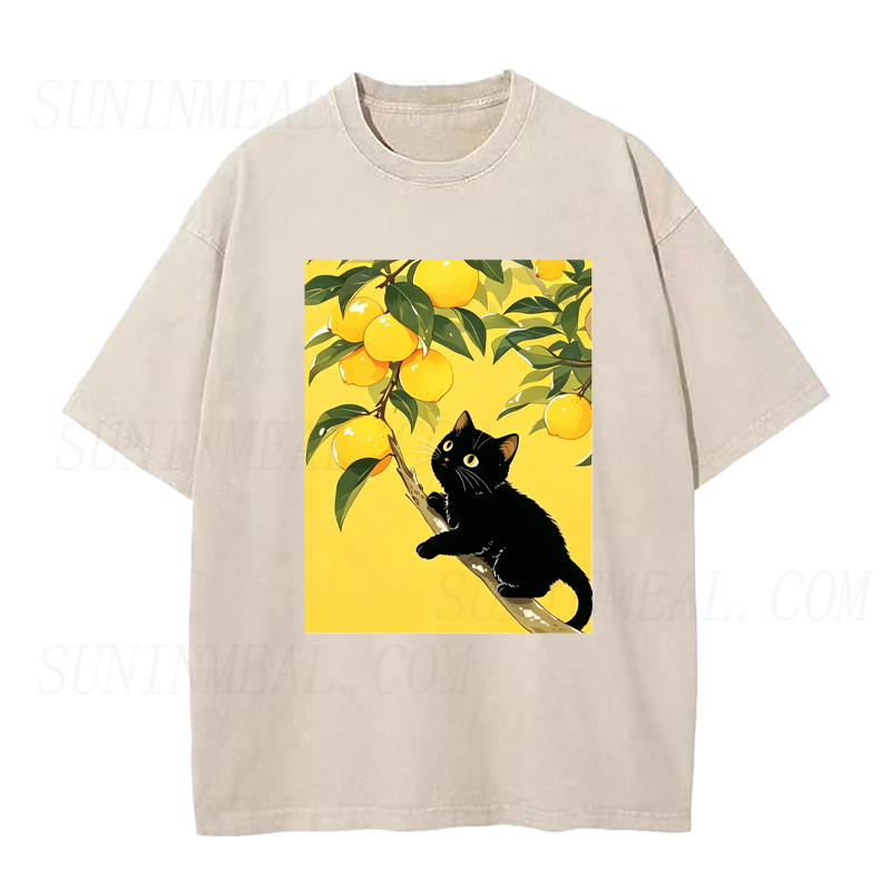 Black Cat on A Lemon Tree Branch Unisex Tee
