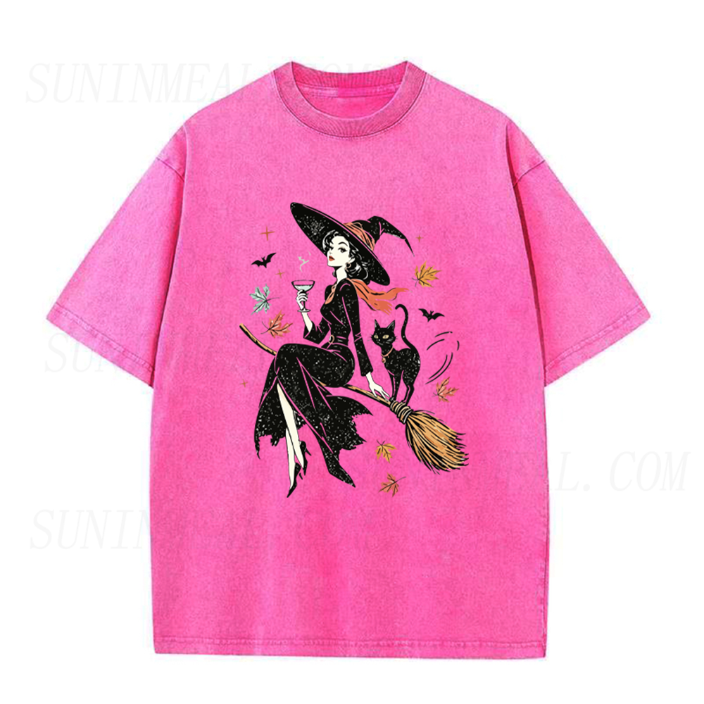 Vintage Witch & Cat Ringer Unisex Tee