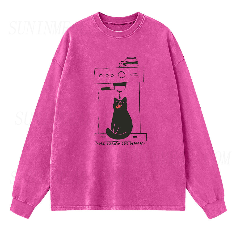 Cat Coffee More Espresso Less Depresso Sleeve Unisex Tee