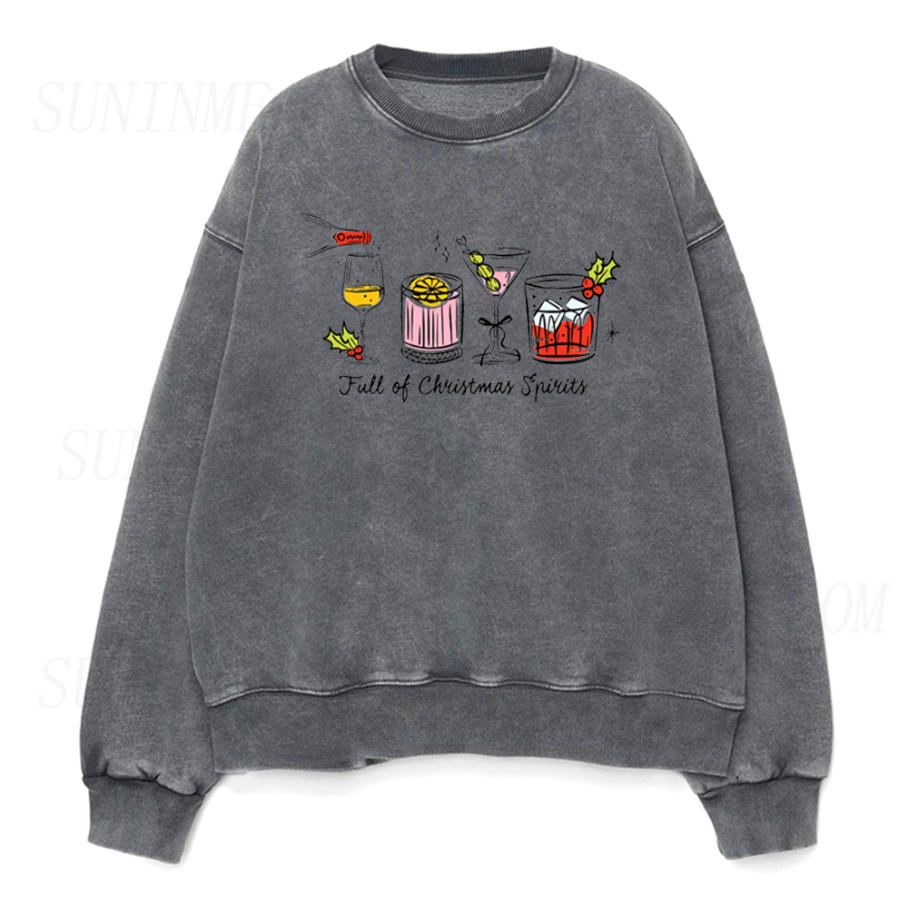 Full of Christmas Spirits Retro Cocktail Graphic Unisex Crewneck Sweatshirt