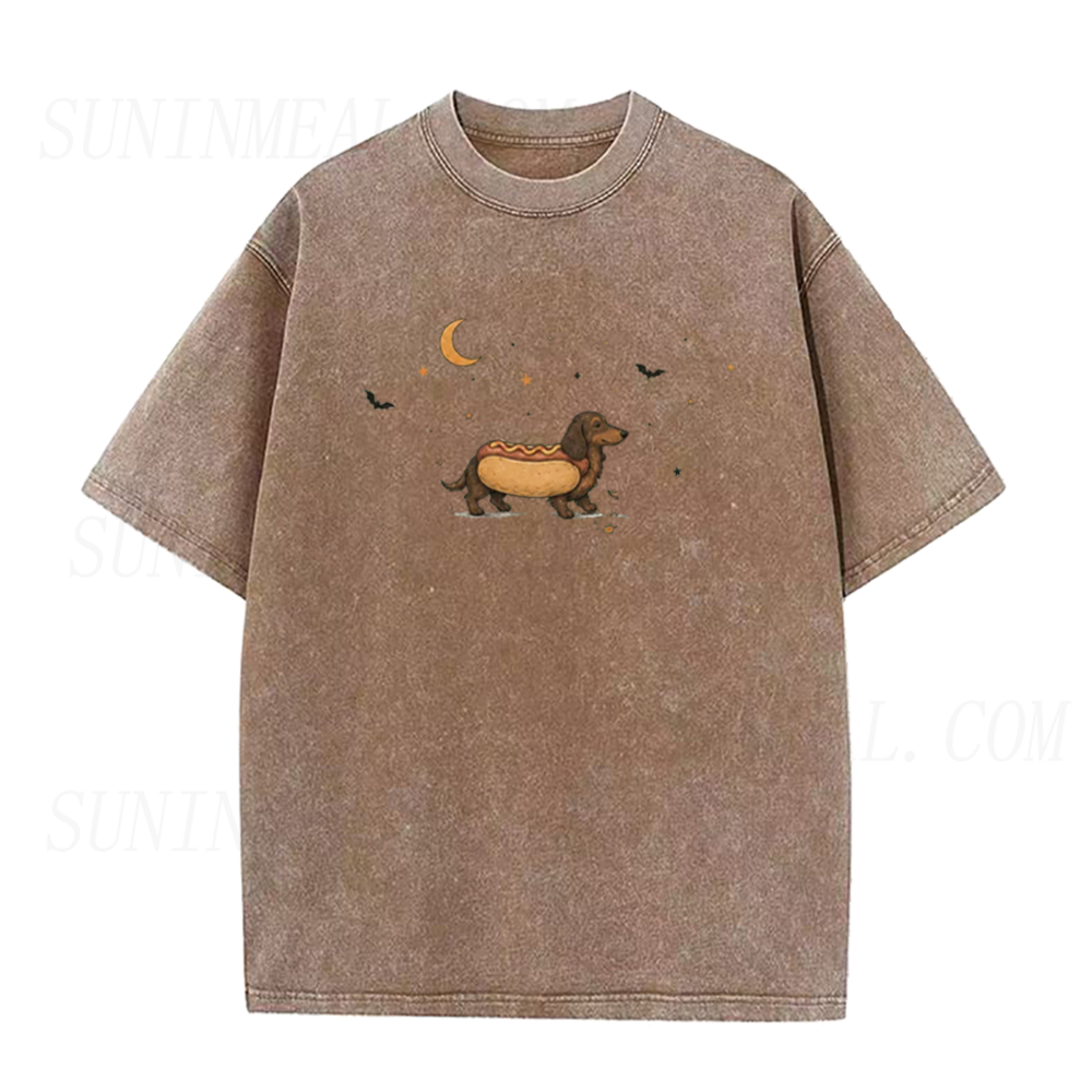 Hot Dog Dachshund Under Moon Unisex Tee
