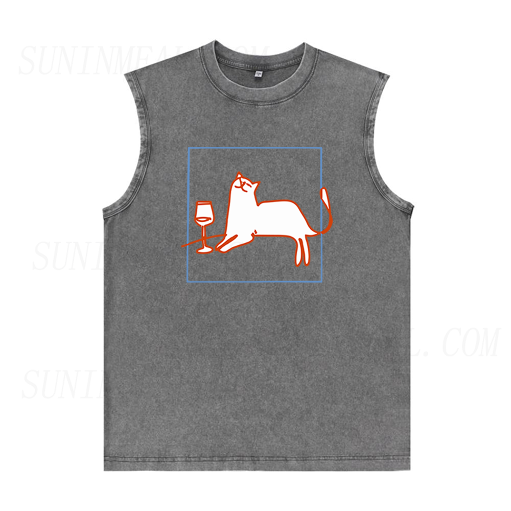 Orange Cat with Wine Unisex Tank Top