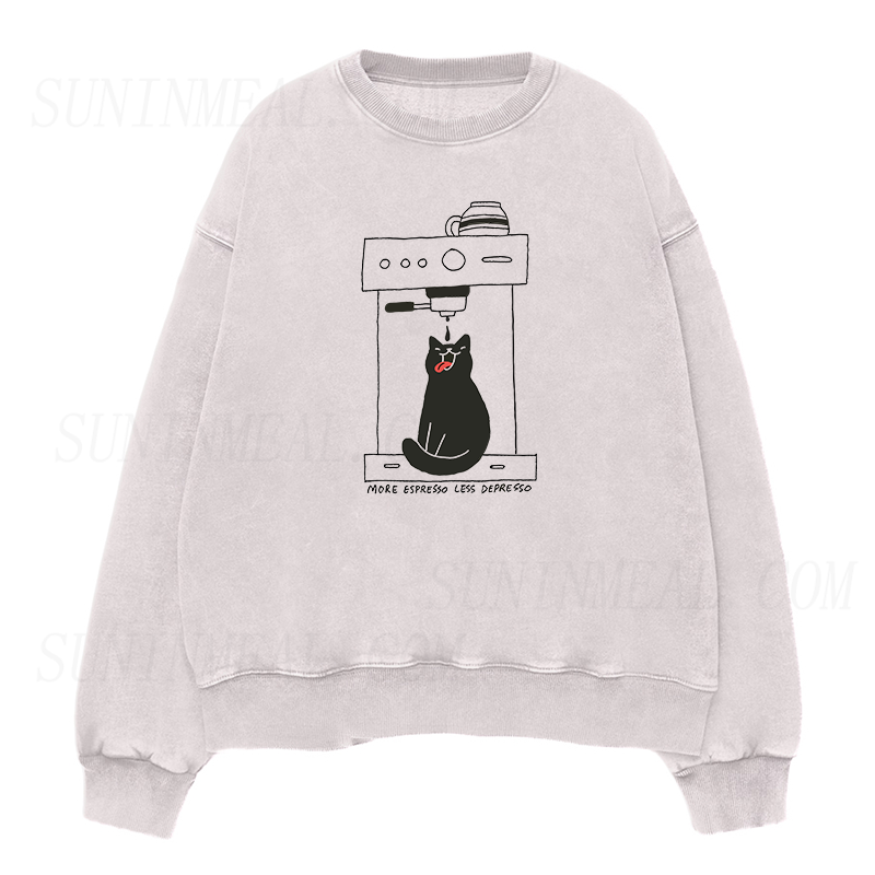 cat coffee More Espresso Less Depresso Unisex Crewneck Sweatshirt