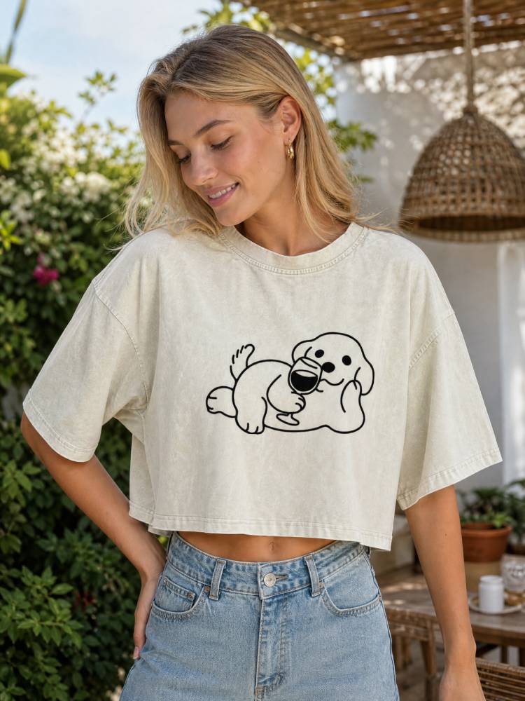 Wine Dog Oversized Crop Tee