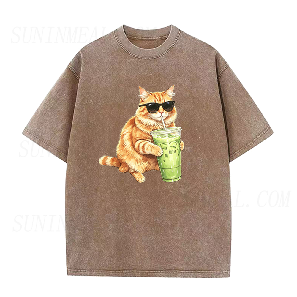 Funny Cat Drinking Matcha Unisex Tee