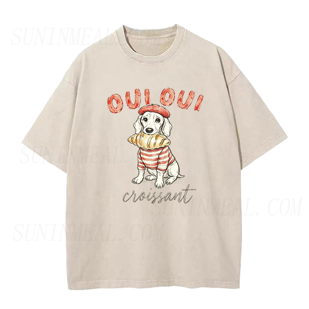 Oui Oui Dog & Croissant Unisex Tee