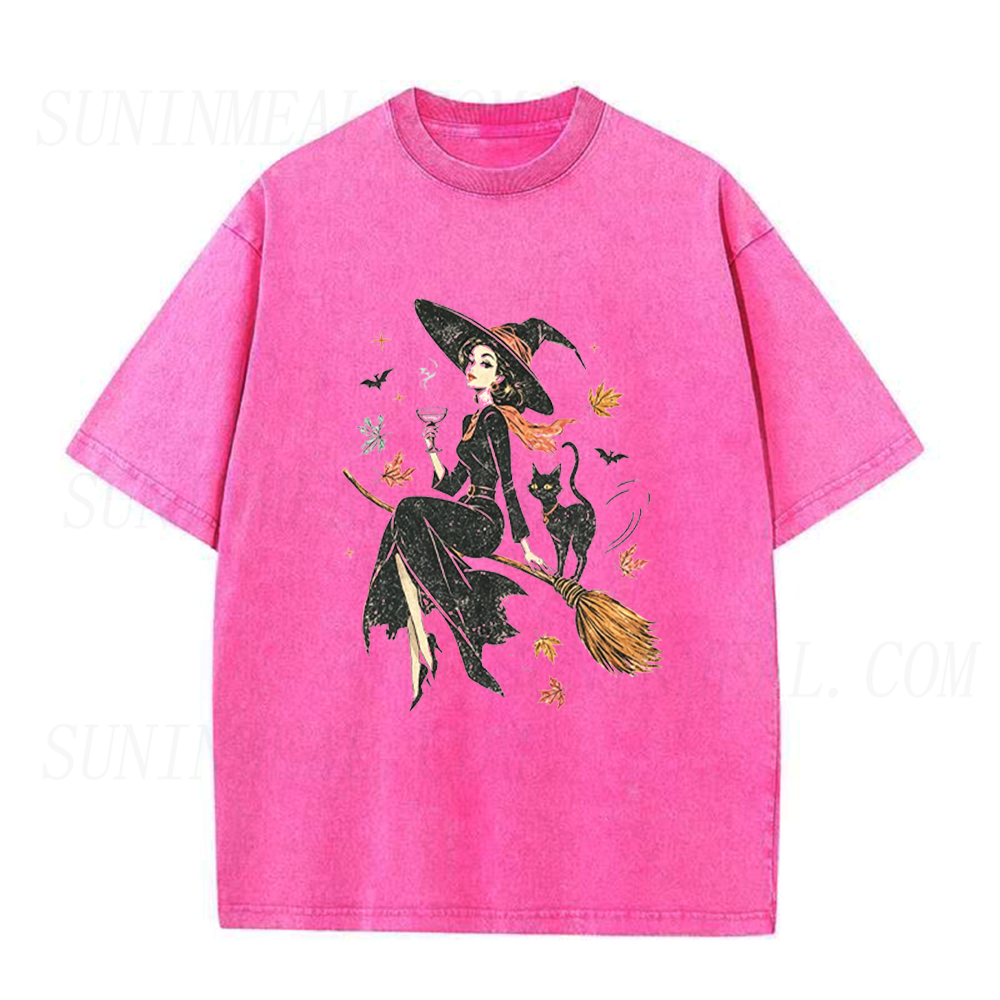 Vintage Witch & Cat Ringer Unisex Tee