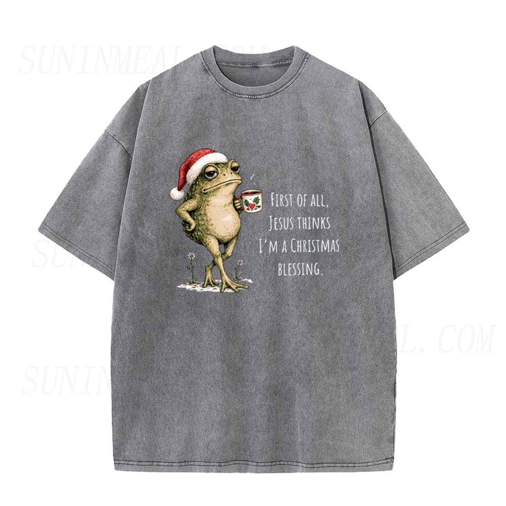 Funny Christmas Frog With Coffee Unisex Tee