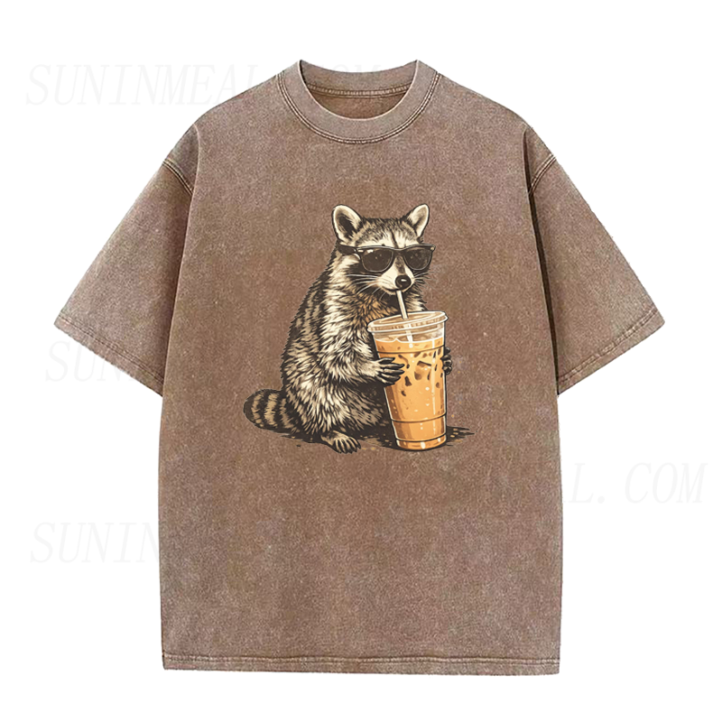 Raccoon Drinking Iced Coffee Unisex Tee