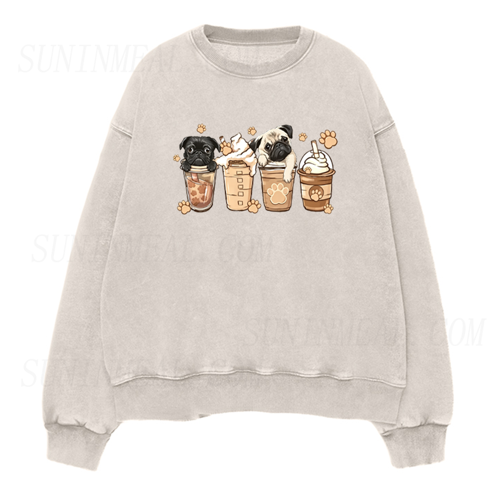 Cute Pug Coffee Unisex Crewneck Sweatshirt