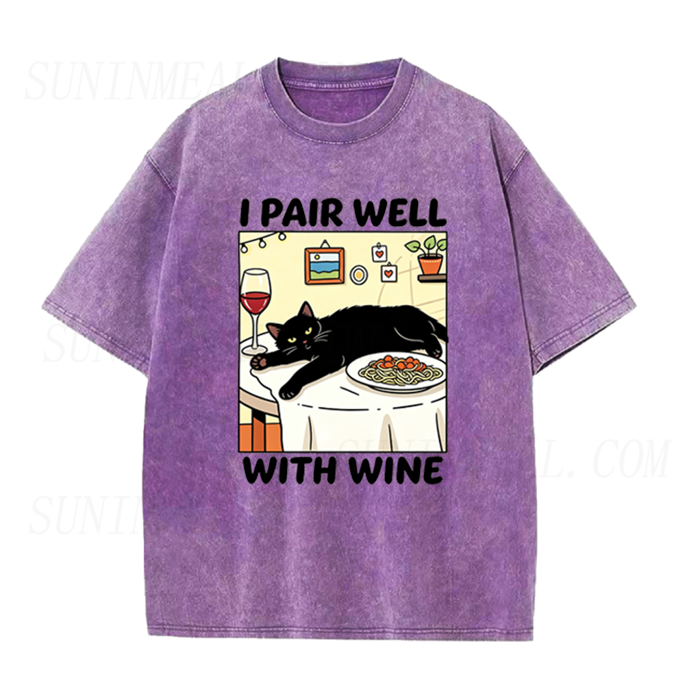I Pair Well With Wine Black Cat Unisex Tee