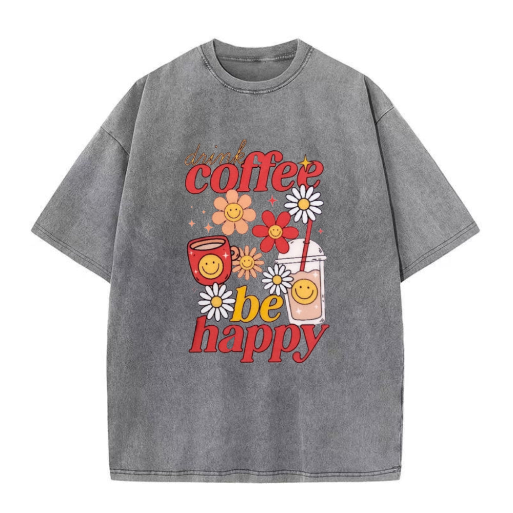 コーヒーを飲んでハッピーに ユニセックスTシャツ