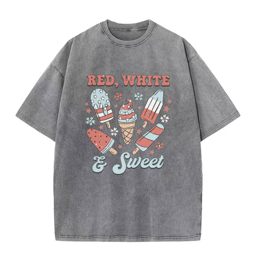 赤と白のスウィートなユニセックスTシャツ