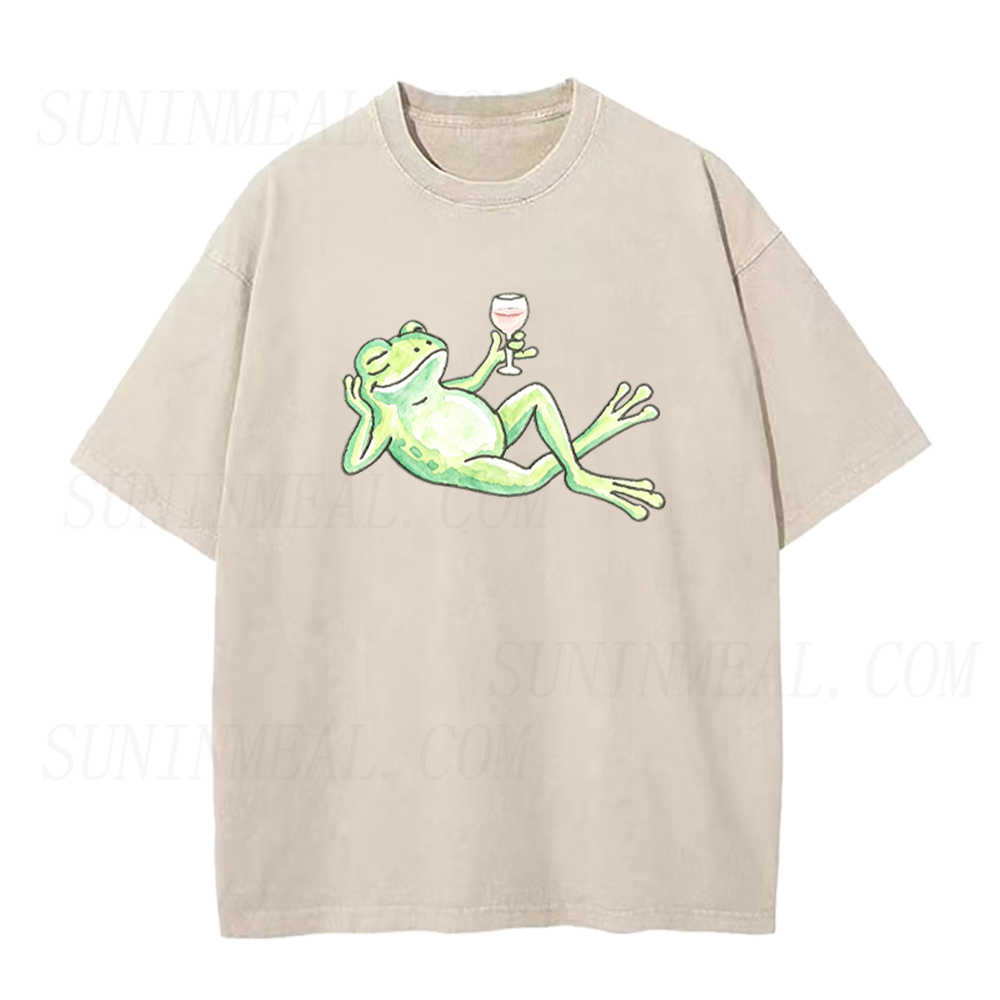 Wine Drinking Frog Unisex Tee