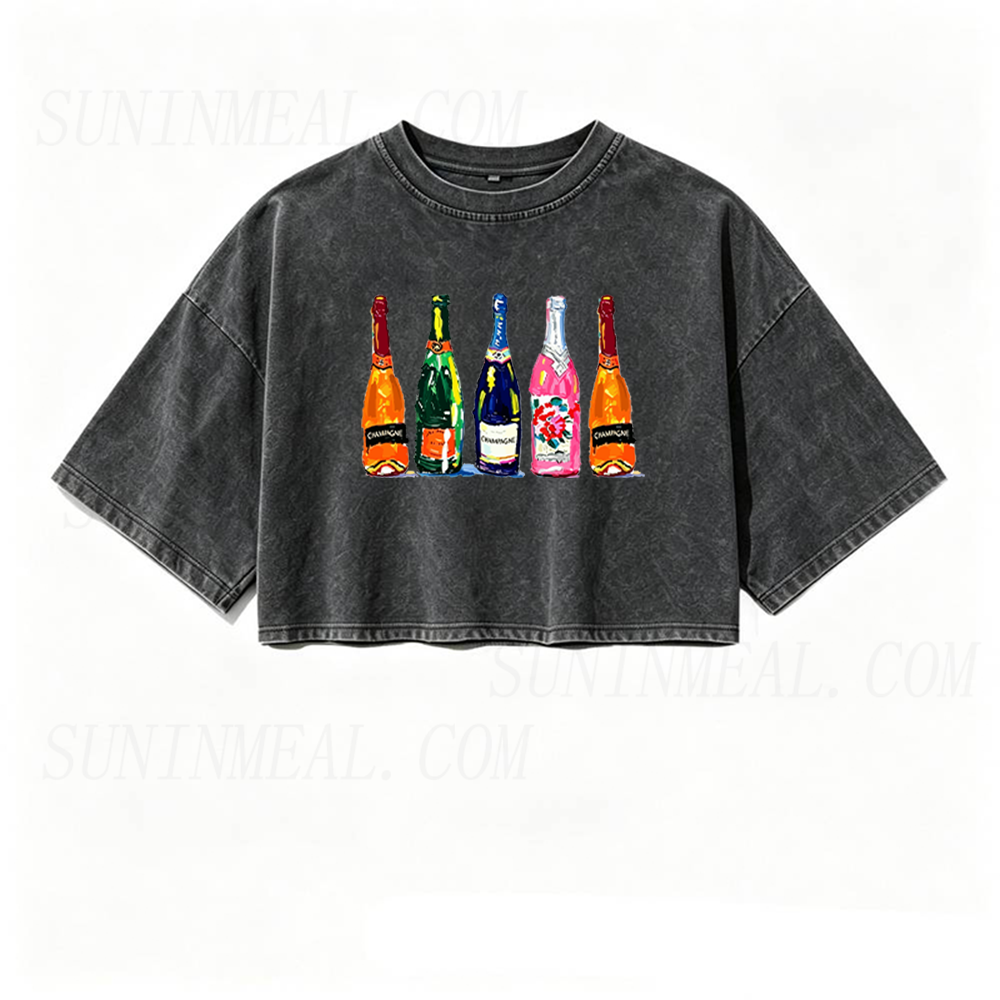 Champagne Bottles Oversized Crop Tee