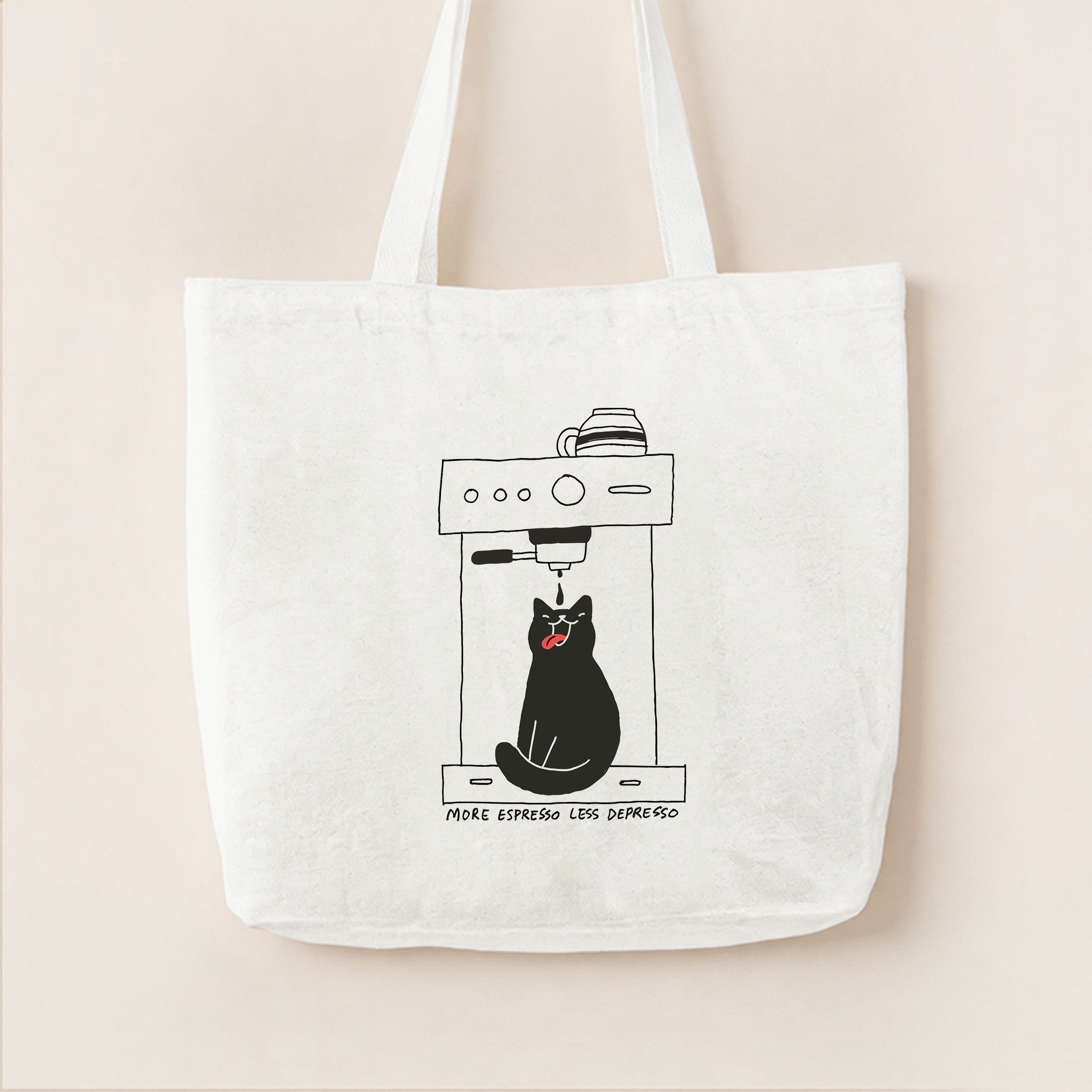 Cat Coffee More Espresso Less Depresso Canvas Tote Bag