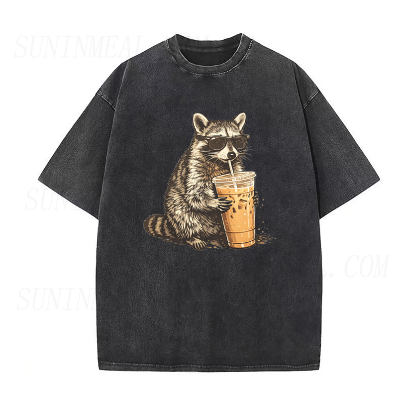 Raccoon Drinking Iced Coffee Unisex Tee