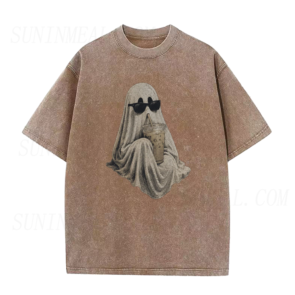Ghost Drinking Coffee Halloween Unisex Tee