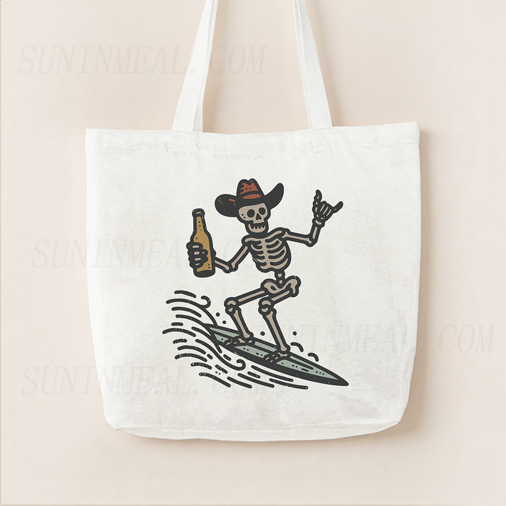 Vintage Surfer Skeleton Canvas Tote Bag