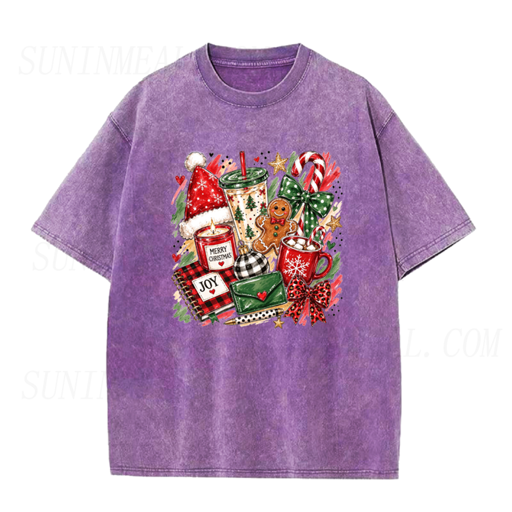 Christmas Cozy Vibes Gingerbread Candy Cane Hot Cocoa Collage Graphic Unisex Tee
