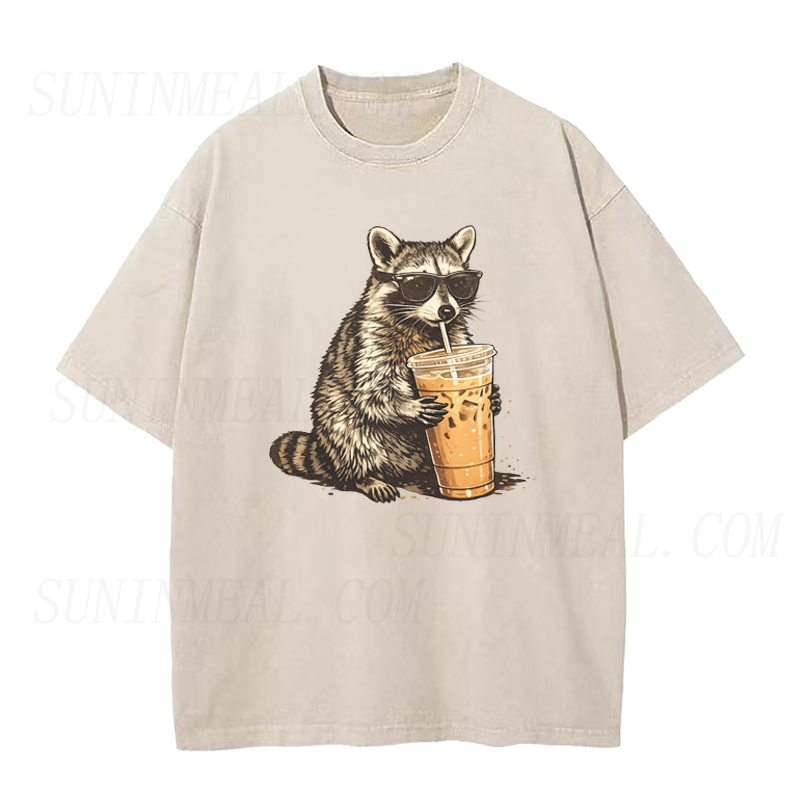Raccoon Drinking Iced Coffee Unisex Tee